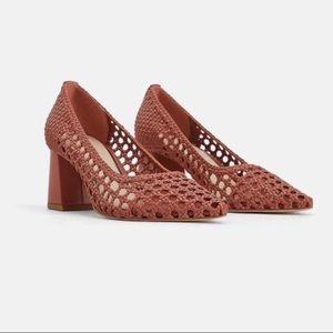 Zara Terracotta woven wide heeled shoes